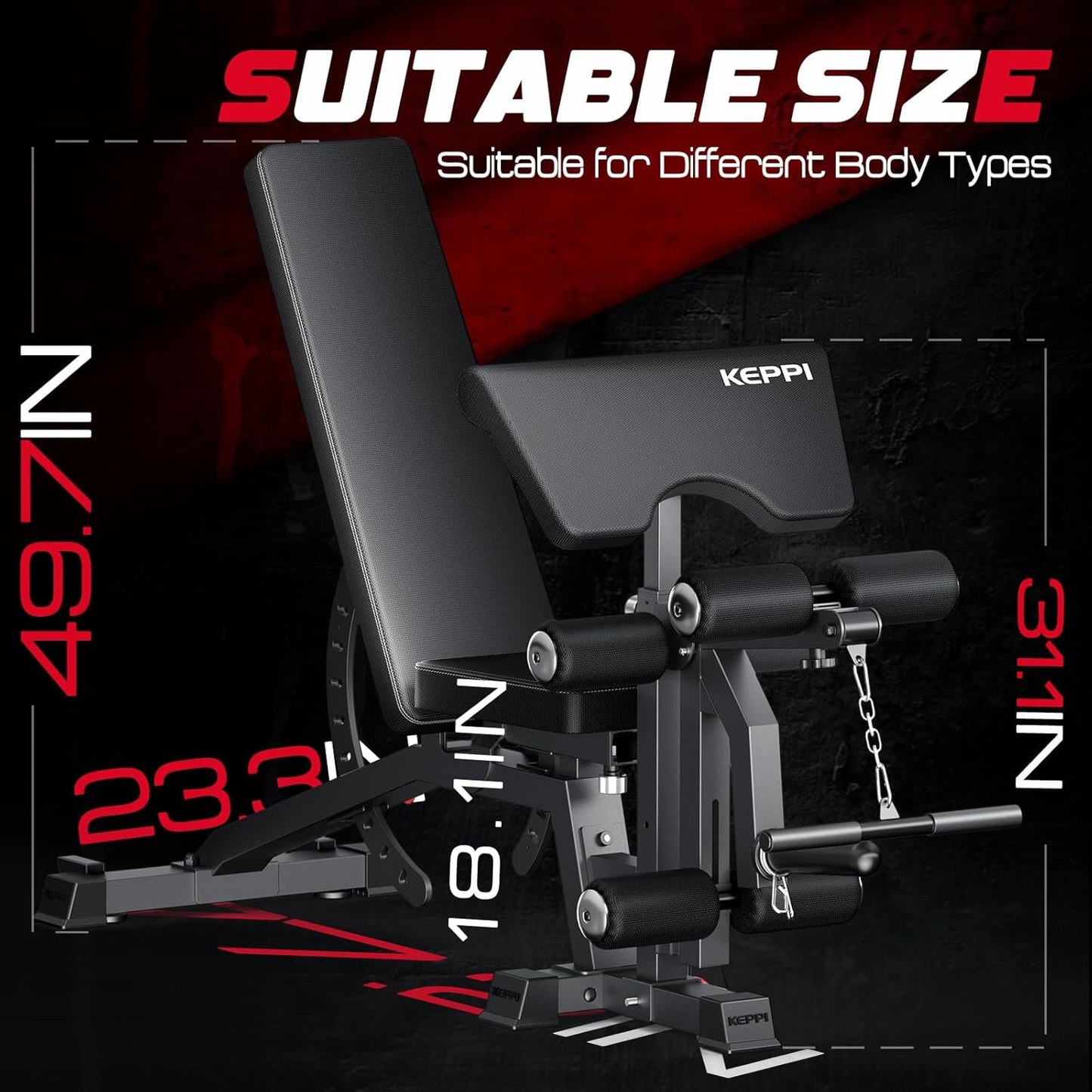 KeppiFitness Adjustable Weight Bench, Bench3000 MAX Heavy Duty Workout Bench Press with Leg Extension and Preacher Pad for Home Gym Fitness, Flat Incline Decline Sit Up Bench