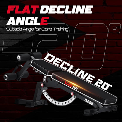 KeppiFitness Adjustable Weight Bench, Bench3000 MAX Heavy Duty Workout Bench Press with Leg Extension and Preacher Pad for Home Gym Fitness, Flat Incline Decline Sit Up Bench