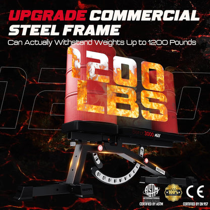 KeppiFitness Adjustable Weight Bench, Bench3000 MAX Heavy Duty Workout Bench Press with Leg Extension and Preacher Pad for Home Gym Fitness, Flat Incline Decline Sit Up Bench