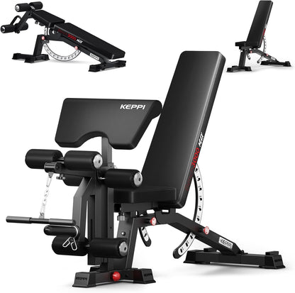 KeppiFitness Adjustable Weight Bench, Bench3000 MAX Heavy Duty Workout Bench Press with Leg Extension and Preacher Pad for Home Gym Fitness, Flat Incline Decline Sit Up Bench